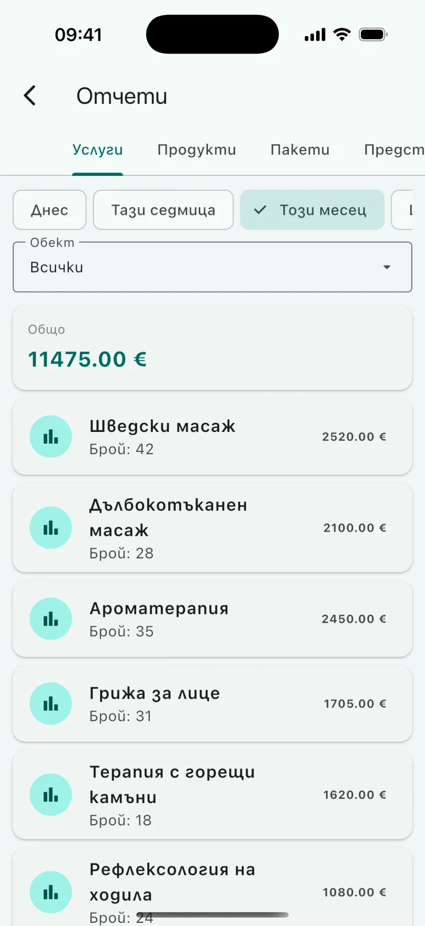Мобилно приложение HMS Spa — Отчети