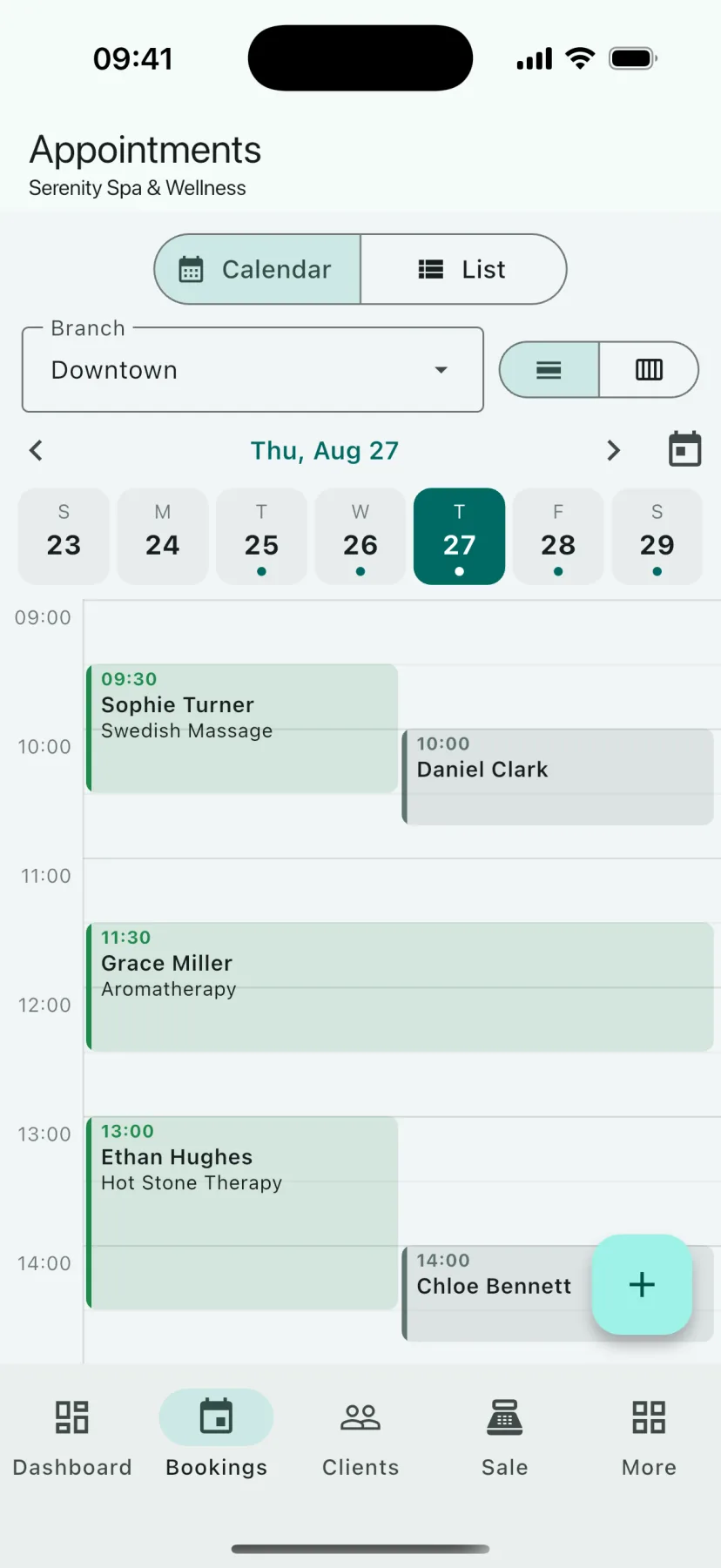 HMS Spa mobile app — Appointment calendar