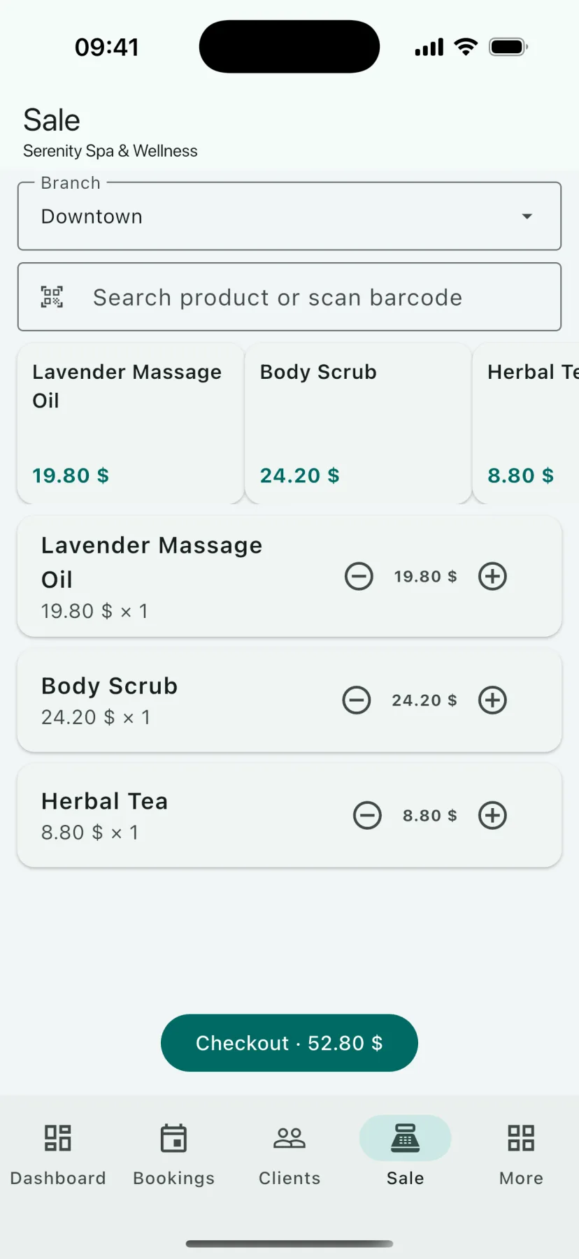 HMS Spa mobile app — Sales (POS)