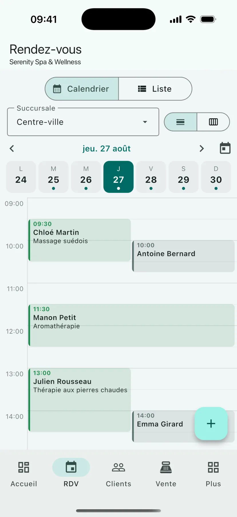 Application mobile HMS Spa — Agenda des rendez-vous