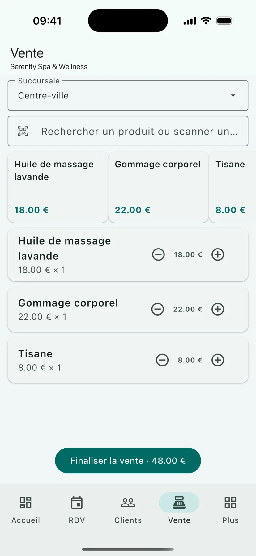 Application mobile HMS Spa — Vente (caisse)