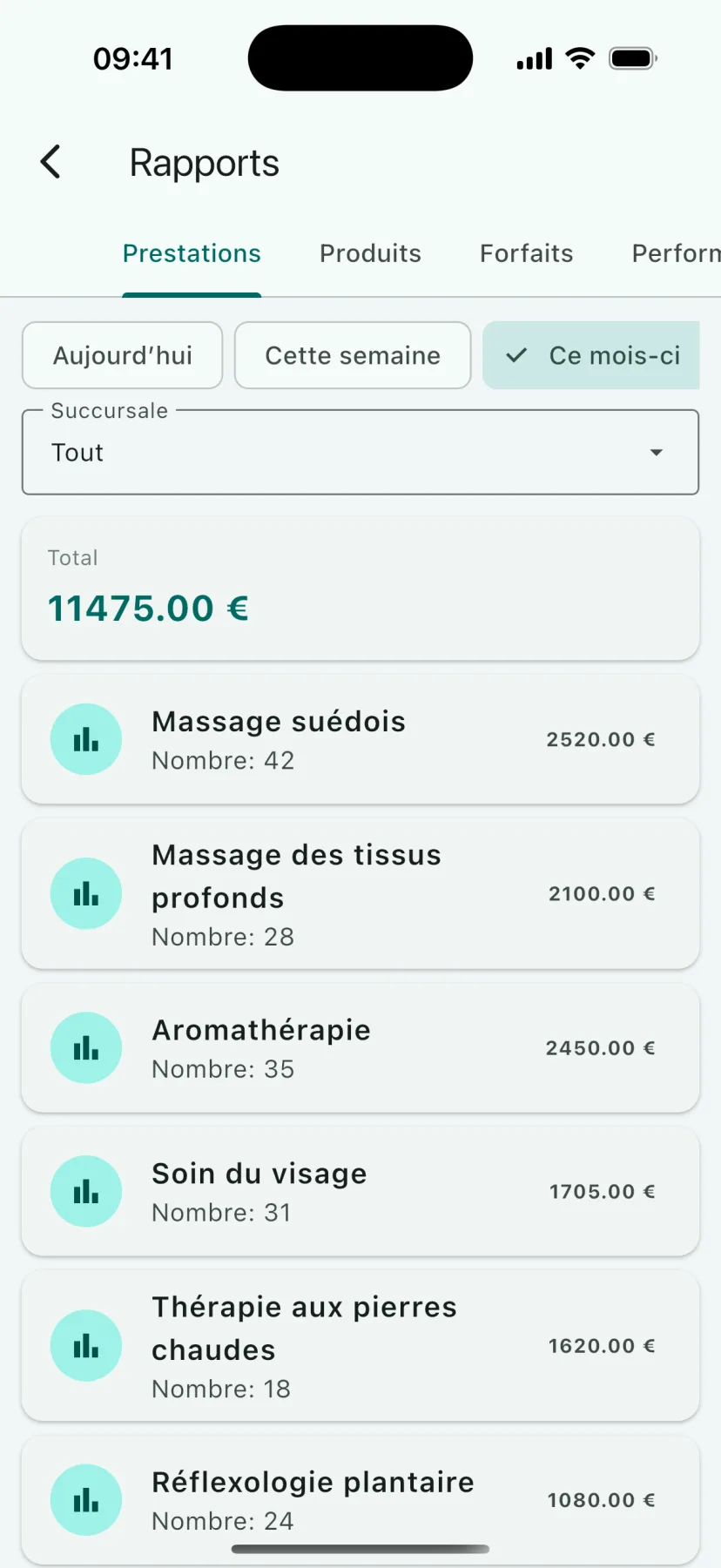 Application mobile HMS Spa — Rapports