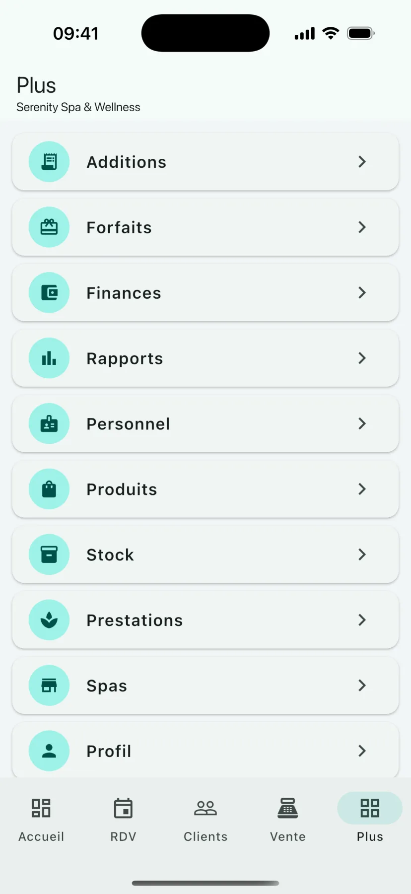 Application mobile HMS Spa — Modules
