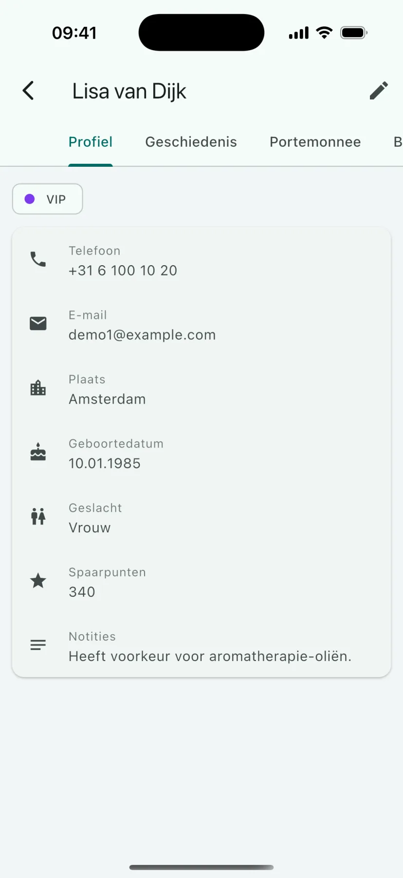 HMS Spa mobiele app — Klantkaart