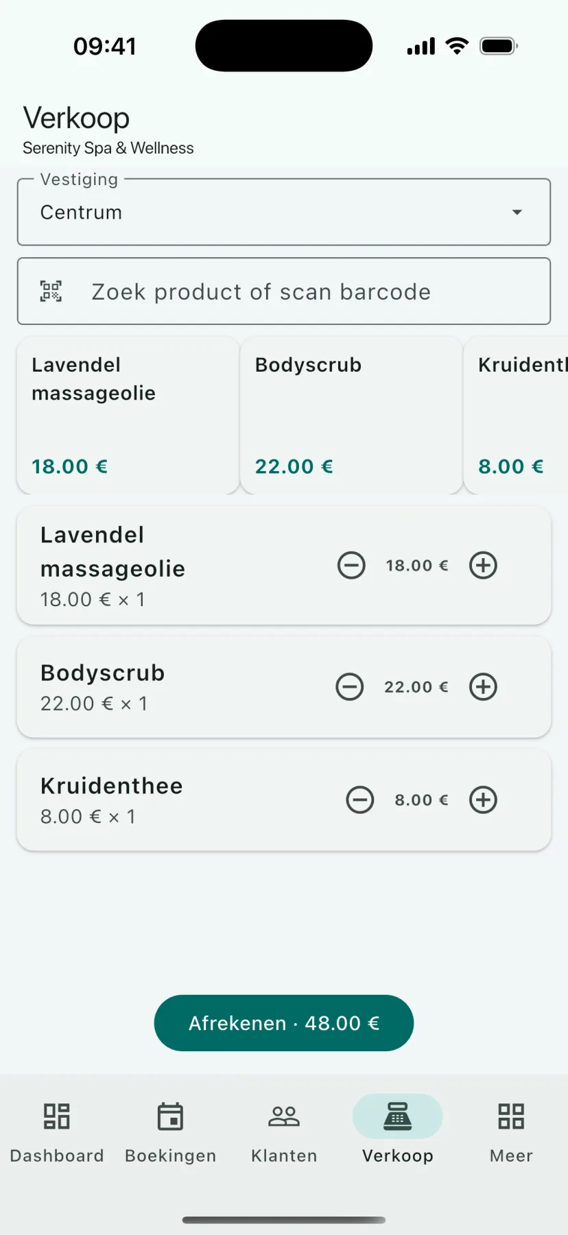 HMS Spa mobiele app — Verkoop (kassa)