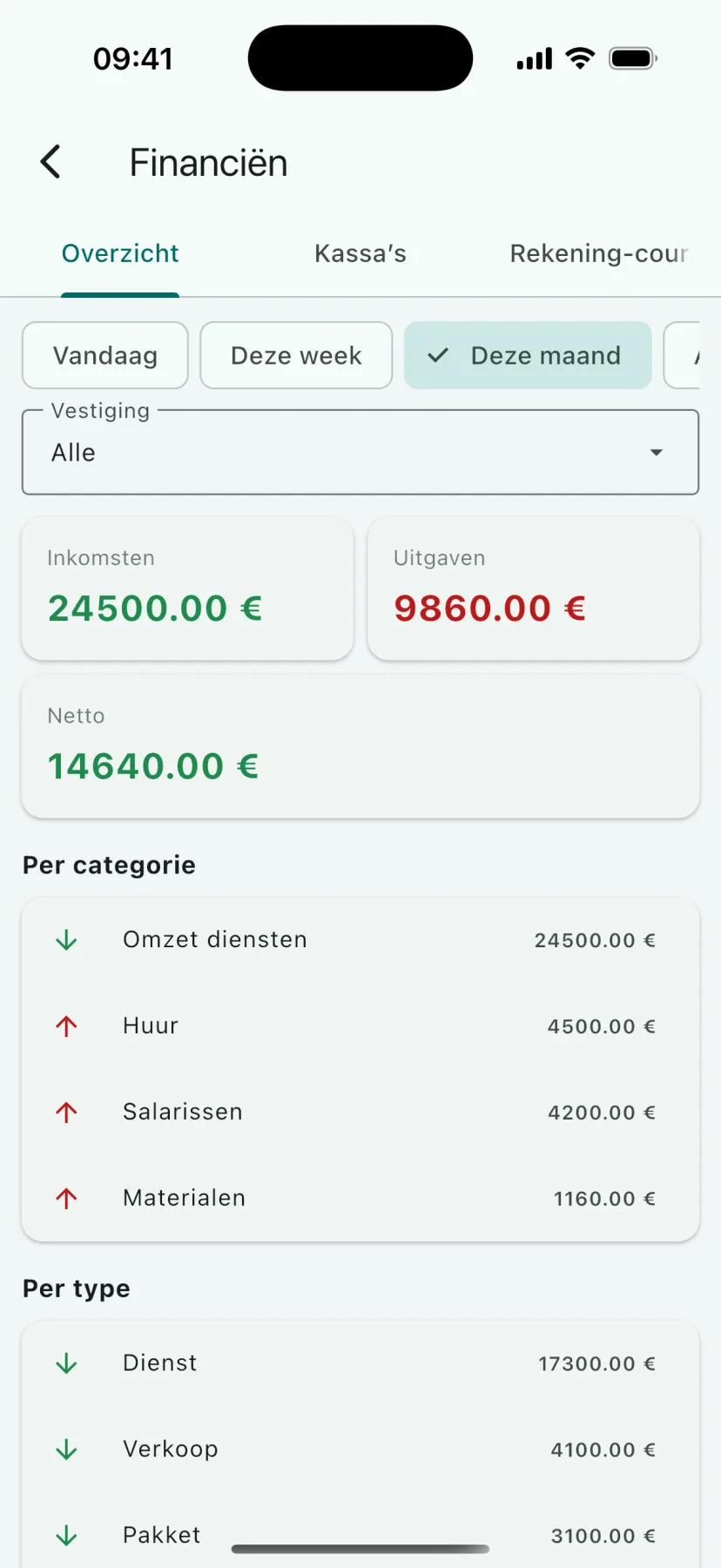 HMS Spa mobiele app — Financiën