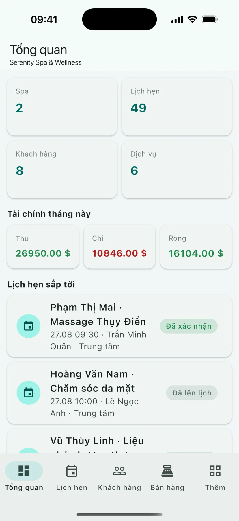 Ứng dụng HMS Spa — Bảng điều khiển