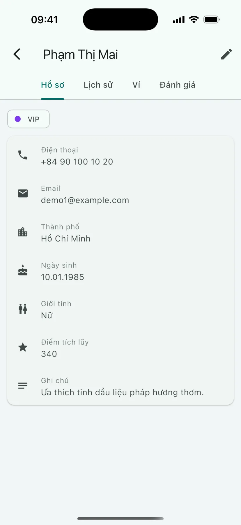 Ứng dụng HMS Spa — Hồ sơ khách hàng