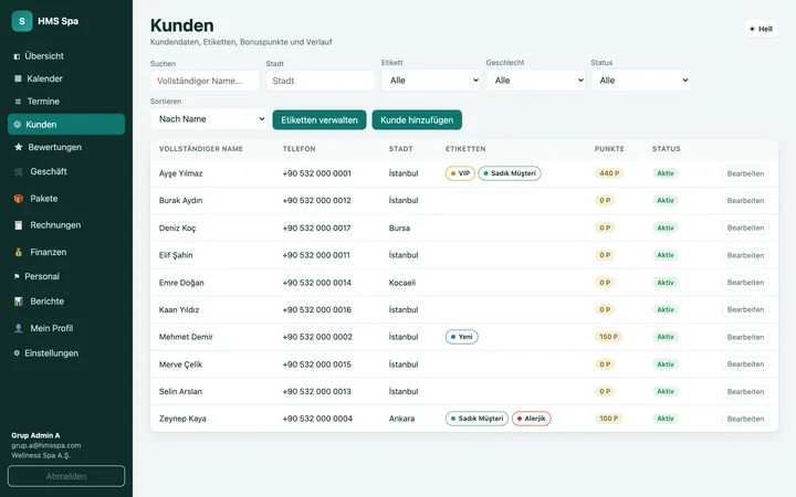 HMS Spa Web-Panel — Kunden