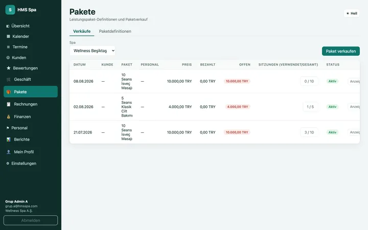 HMS Spa Web-Panel — Pakete