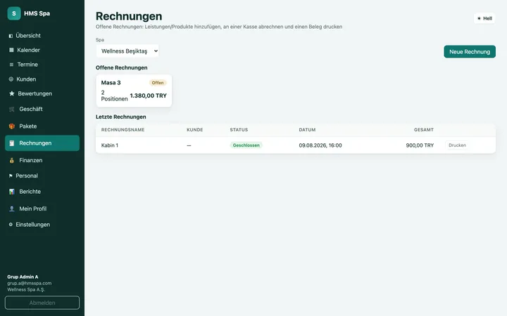 HMS Spa Web-Panel — Offene Rechnungen