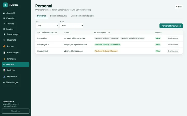 HMS Spa Web-Panel — Personal