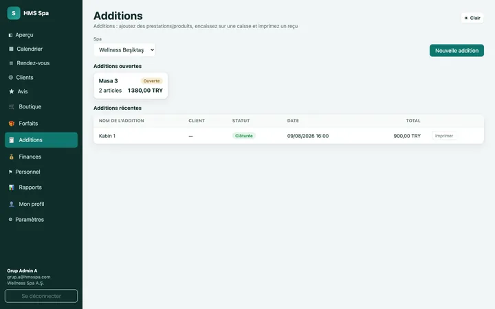 Panneau web HMS Spa — Additions ouvertes