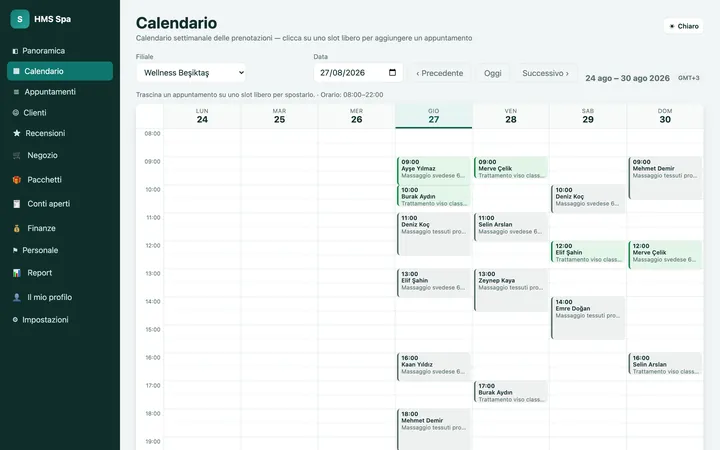 Pannello web HMS Spa — Calendario