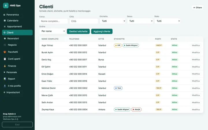 Pannello web HMS Spa — Clienti