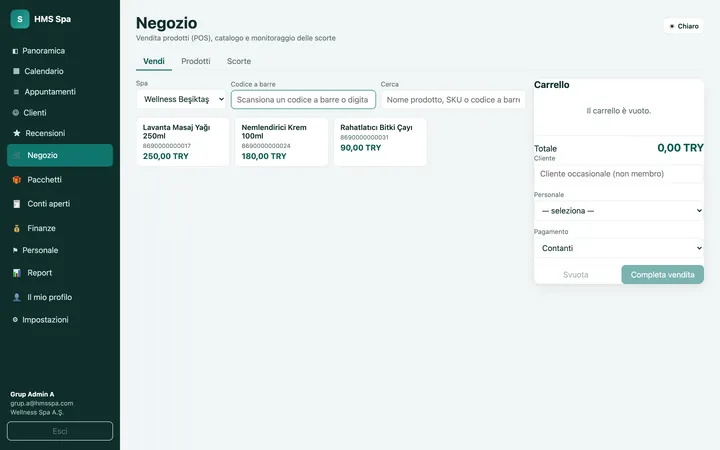 Pannello web HMS Spa — Negozio (POS)