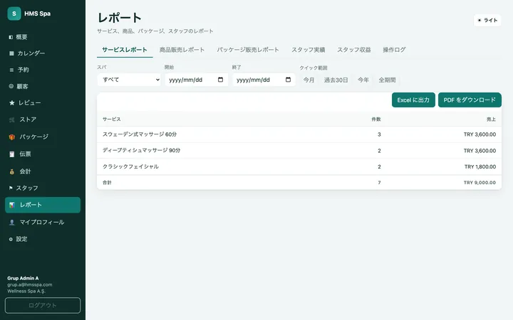 HMS Spa Web管理画面 — レポート