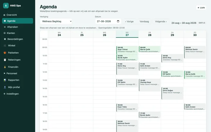 HMS Spa webpaneel — Agenda