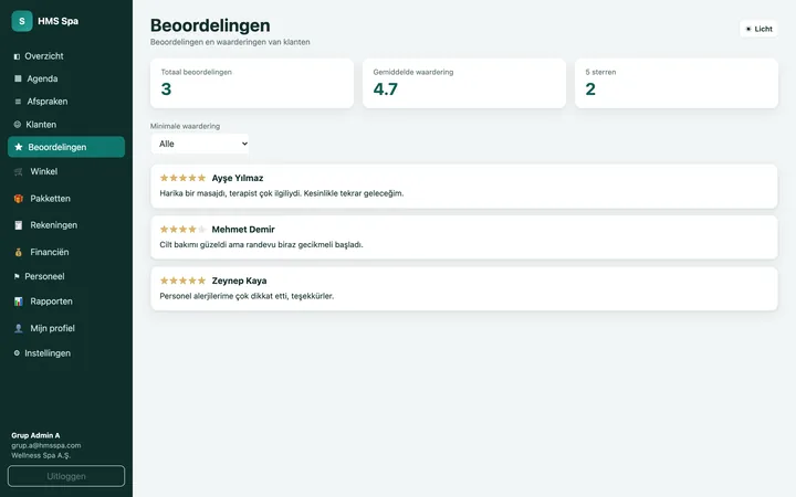 HMS Spa webpaneel — Beoordelingen