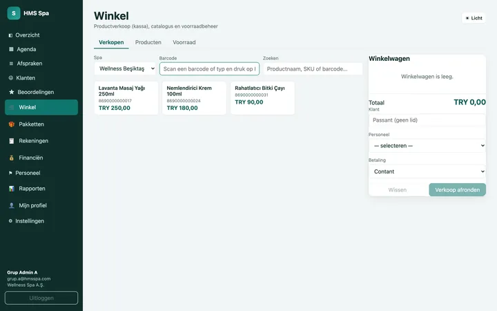 HMS Spa webpaneel — Winkel (kassa)