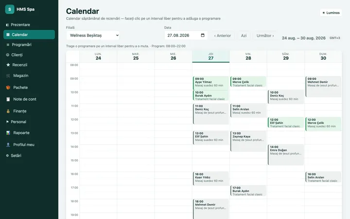Panoul web HMS Spa — Calendar