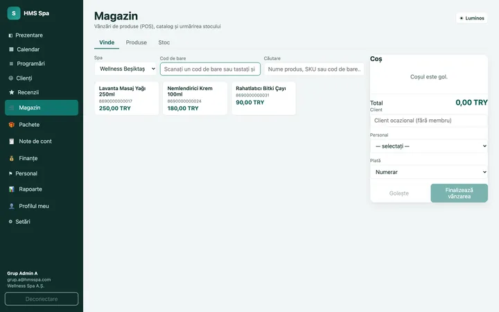 Panoul web HMS Spa — Magazin (POS)